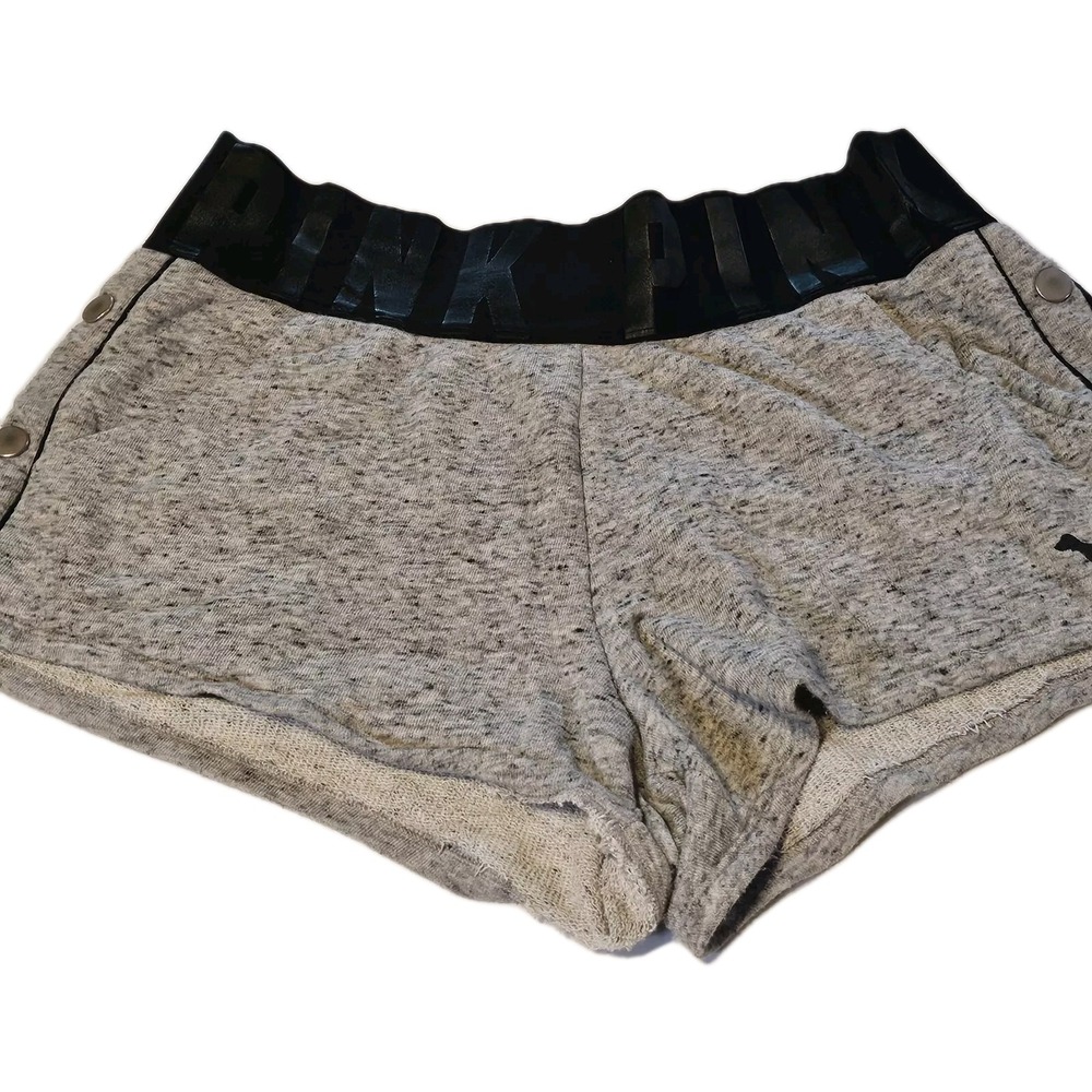 PINK VICTORIA SECRET SZ M GRAY SHORTS BLACK ELASTIC LOGO WAIST BAND